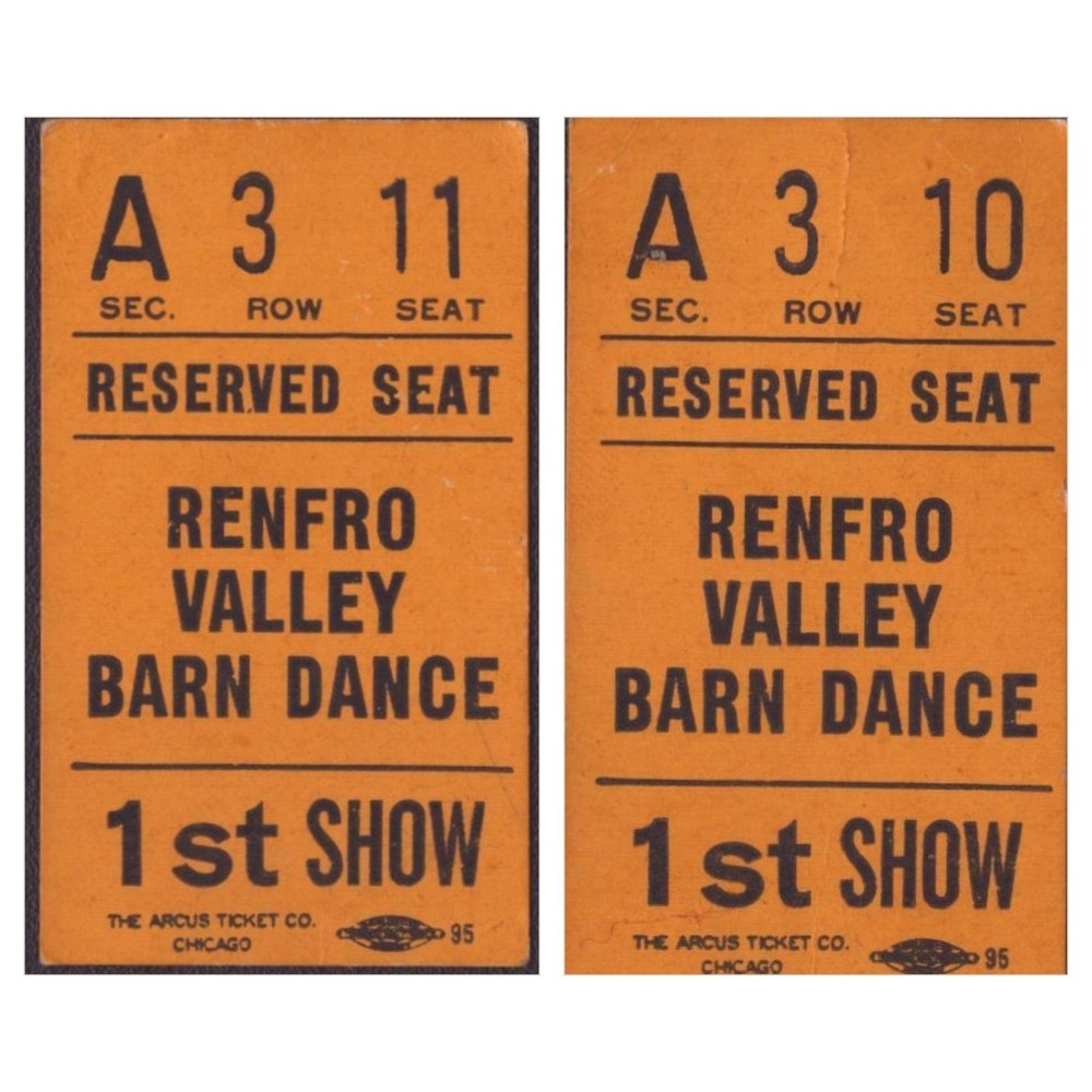 Vintage Renfro Valley Barn Dance Ticket Stubs Arcus Ticket Co Chicago Set of 2